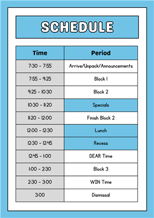 Fifth Grade Schedule